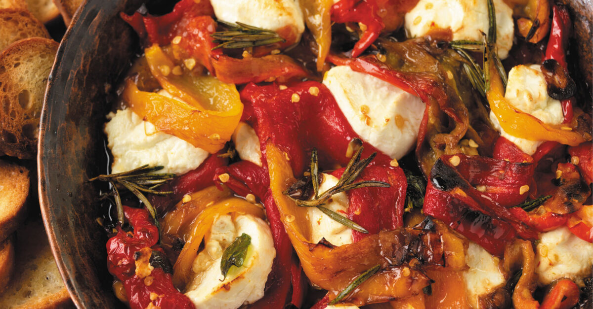 Baked Goat Cheese with Roasted Summer Peppers Good to Be Home