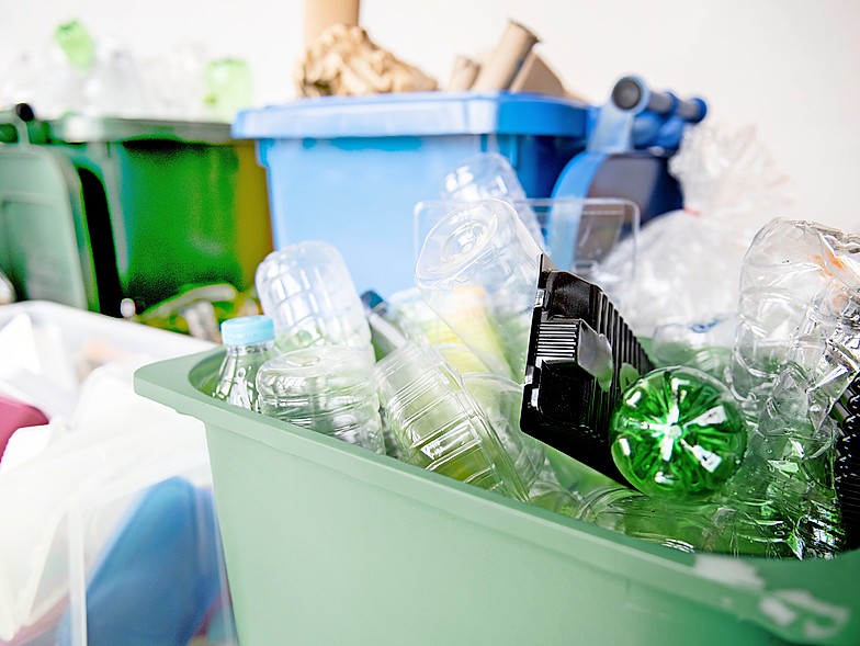 Plastic bottles in recycling bin