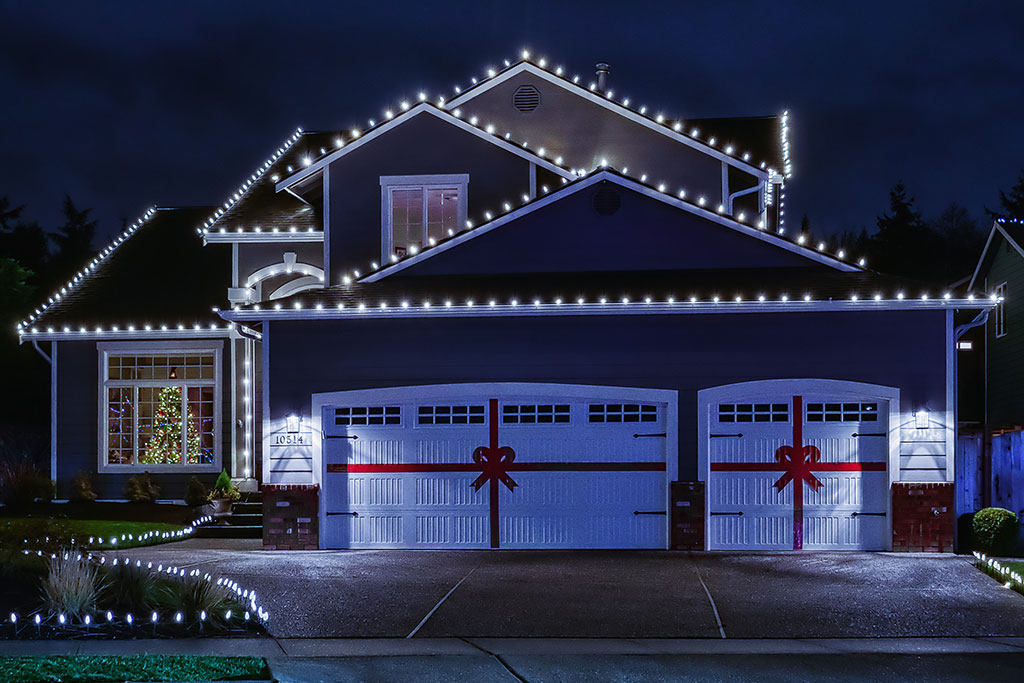 Exterior of house with Christmas lights