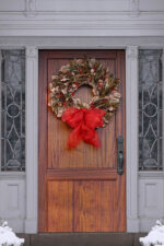 Wreath on front door of house