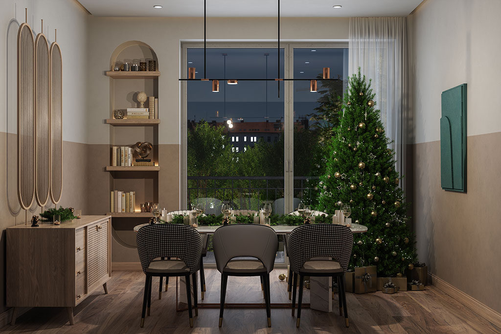 Dining room with Christmas tree