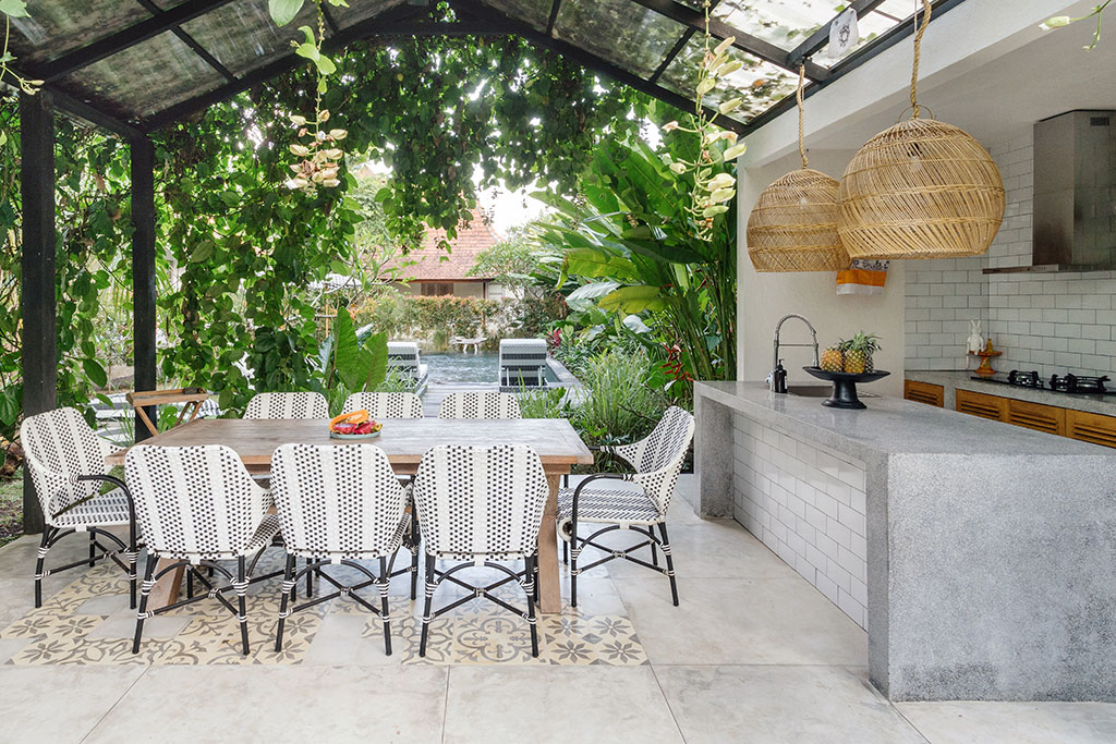 Backyard with outdoor kitchen