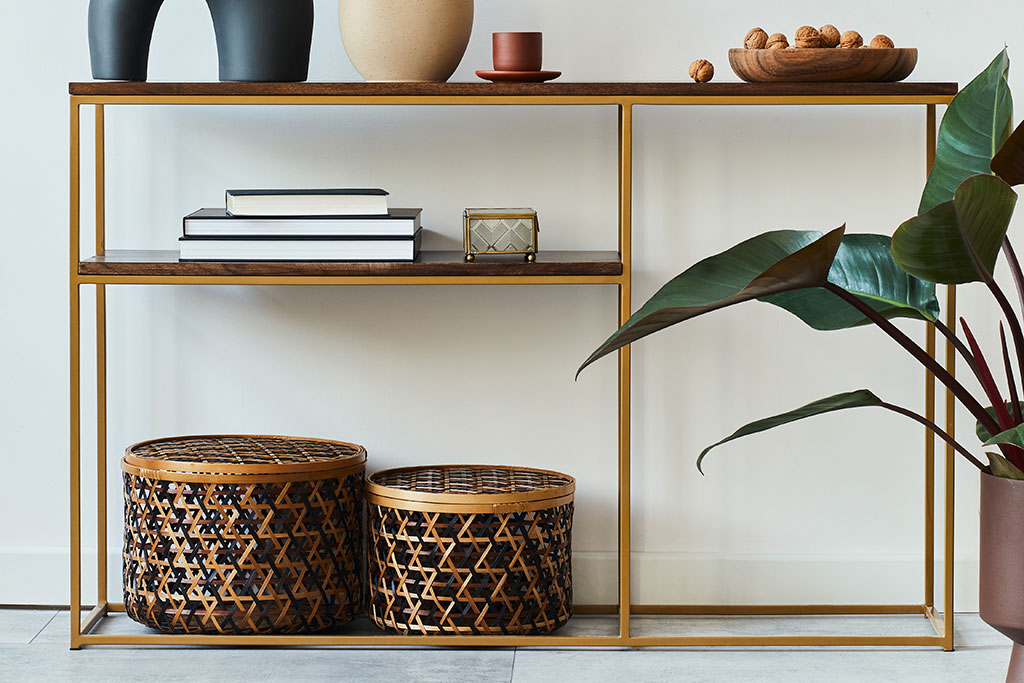 Storage shelving in living room