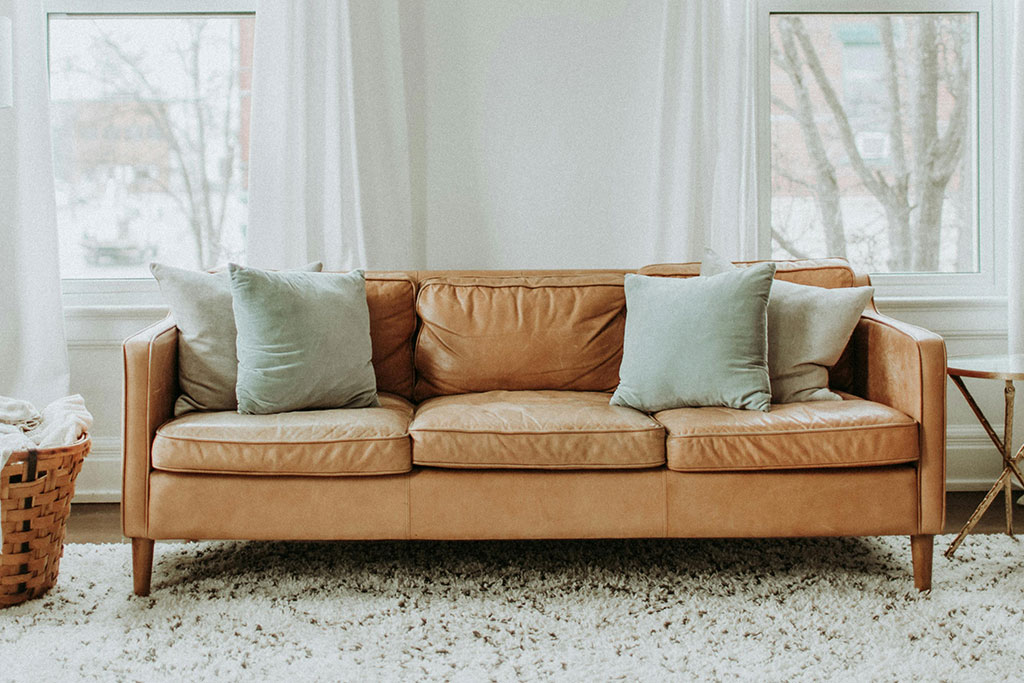 Leather couch in living room