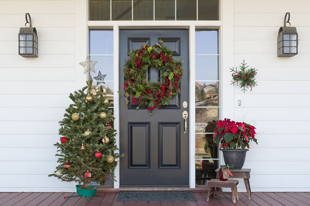 Front patio decorated for winter