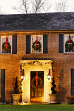 Exterior of house decorated for Christmas