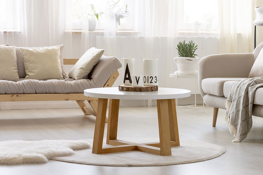 Layered rugs in living room