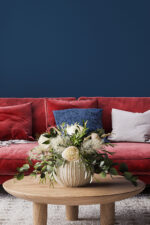 Red couch in living room