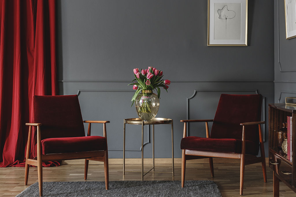 Red chairs in living room