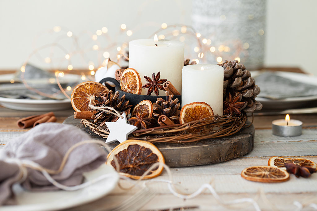 Candles as centerpieces on table