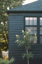 Exterior of black house with windows
