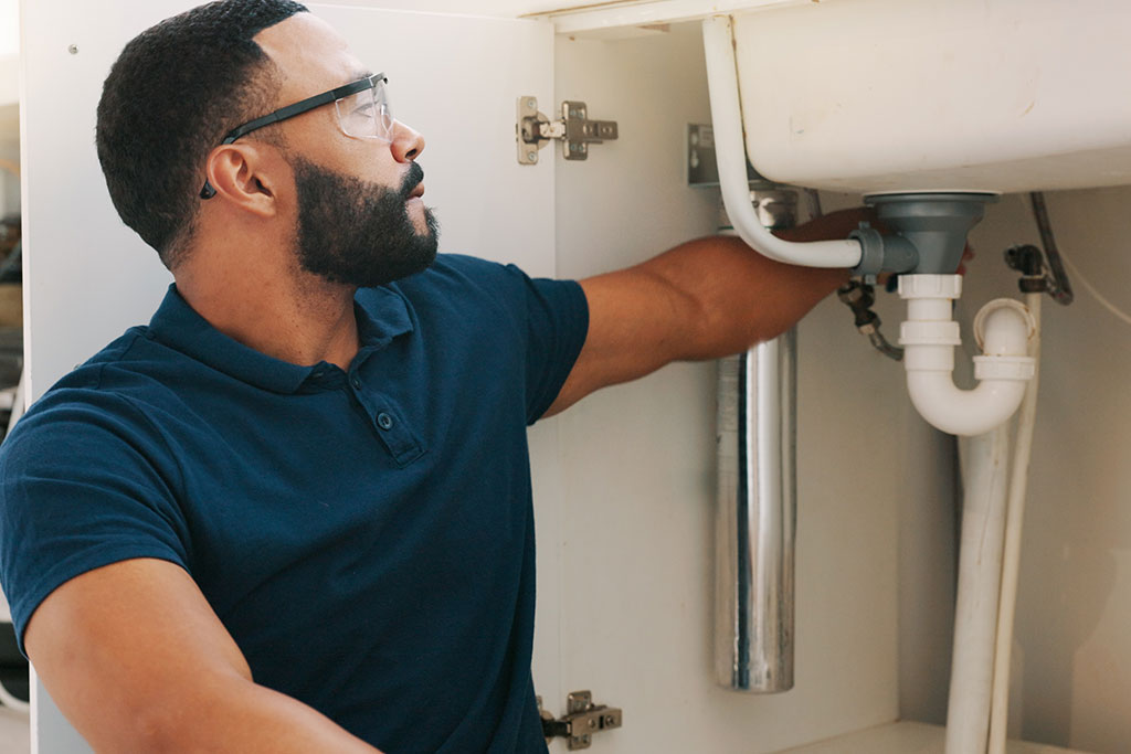 Plumber fixing sink